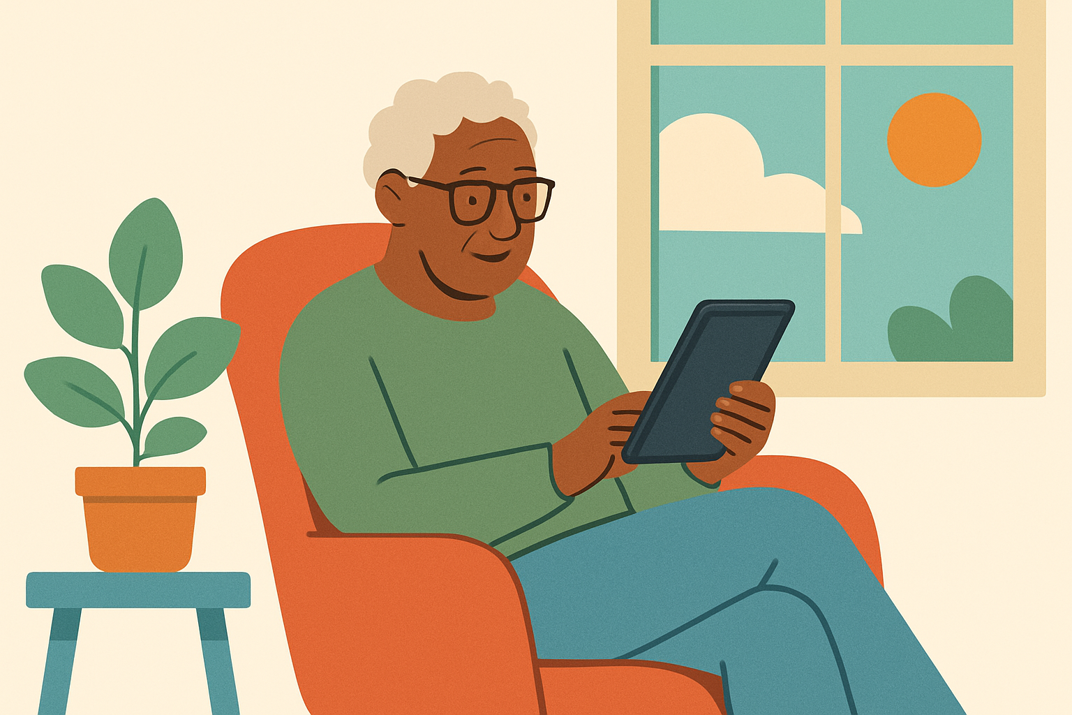 Illustration for how to set up Kindle for elderly parent