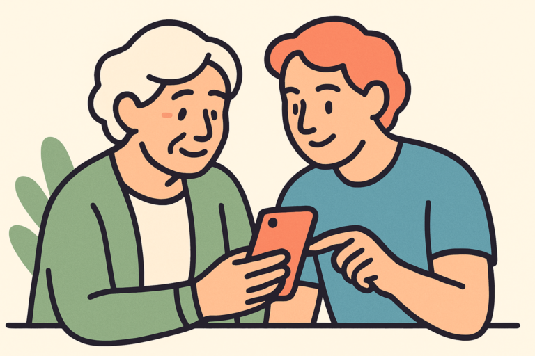 Illustration for how to talk to elderly parents about technology argument