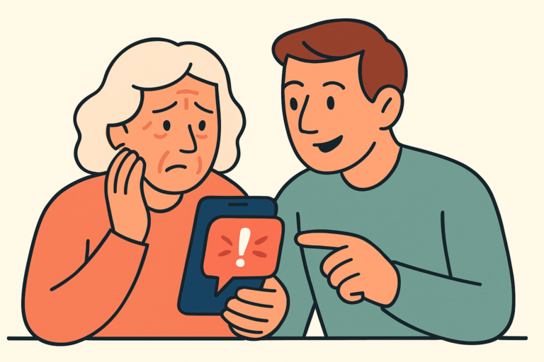 Illustration for phone scam protect elderly parents