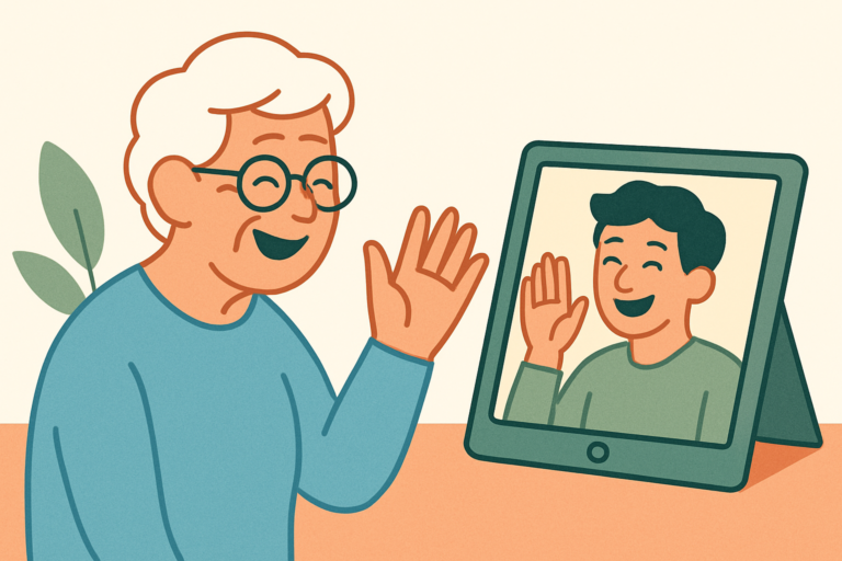 Illustration for stay connected elderly parents far away