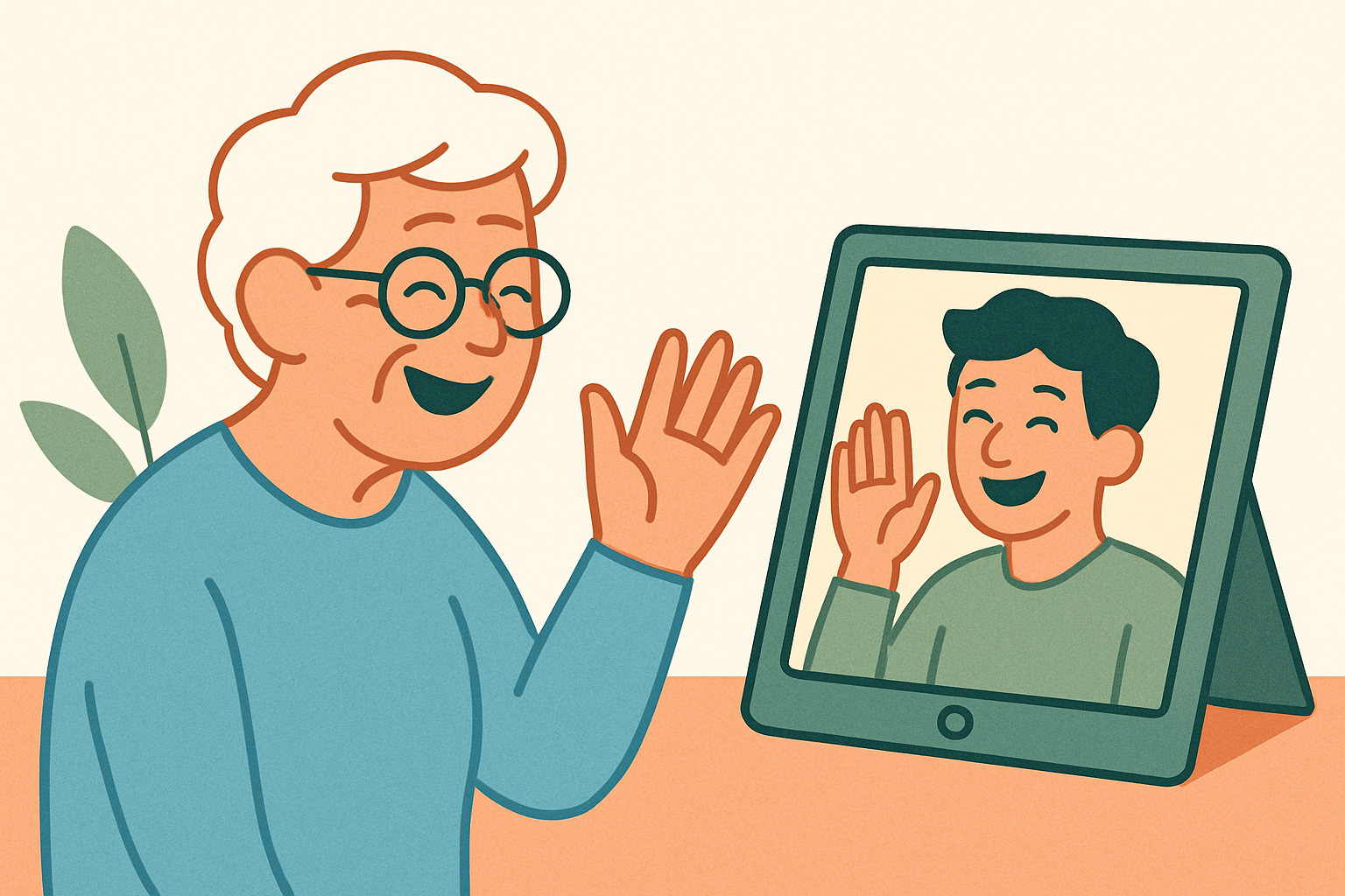 Illustration for stay connected elderly parents far away
